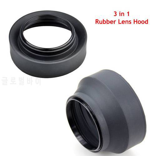 3 in 1 Stage 3-Stage Rubber Collapsible Lens Hood 49 52 55 58 62 67 72 77 82mm for Canon Nikon Sony Pentax Olympus DSLR Camera