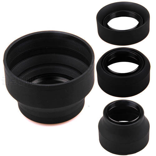 49mm 49 mm 3 Stage Collapsible Rubber 3 in 1 Lens Hood for Canon Nikon Sony Sigma Pentax Olympus Panasonic Camera DSLR