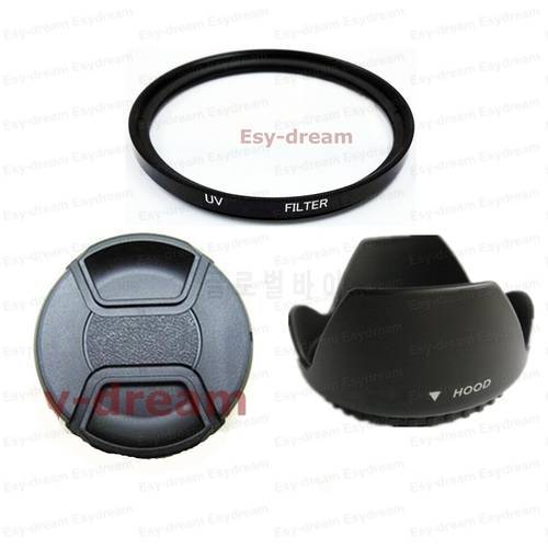 58mm Glass UV Filter + Lens Hood + Lens Cap Kit for Canon Nikon Pentax Olympus Sony Camera Lenses 58 mm