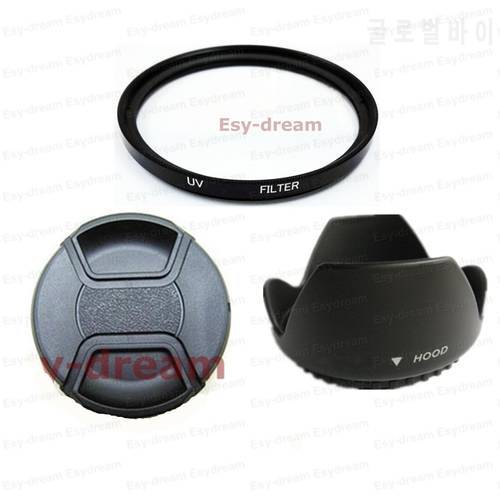 49 mm 49mm Glass UV Filter + Lens Hood + Lens Cap Kit for Canon Nikon Pentax Olympus Sony Camera Lenses
