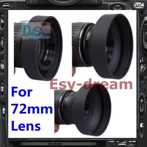 72mm 72 mm 3-in-1 3in1 3-Stage Position Rubber Lens Hood Sunshade Cover for Tamron Zeiss Sigma PA203