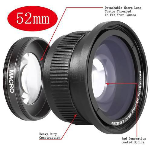 Neewer 52mm 0.35x Super Fisheye Wide Angle Lens for 52 MM Nikon D7200 D7100 D5200 D5100 D5000 D3100 D90 D60 With 18-55mm Lens