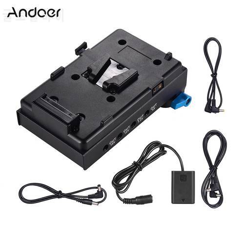 Andoer V Mount V-lock Battery Plate Adapter with 15mm Dual Hole Rod Clamp EN-EL15 Dummy Battery Adapter for Sony A6300 A6400