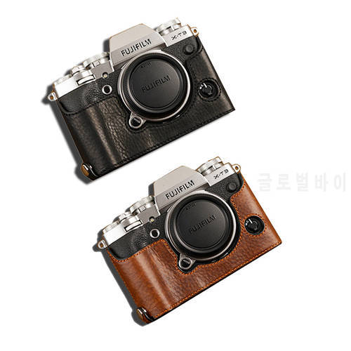 AYdgcam Brand Genuine Leather Camera case Half Bodysuit For Fujifilm XT3 XT3 Camera Bag Fuji X-T3 Handmade Bottom Bag