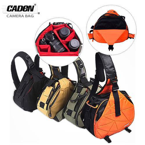 Caden Waterproof Travel Small Shoulder Camera Khaki Bag with Rain Cover Triangle Sling Digital DSLR Photo Padded Backpack Bag