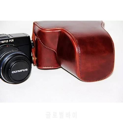 For Olympus EPL3 E-PL3 EPM1 Camera Bag PU Leather Hard Camera case with Strap gift Coffee Color