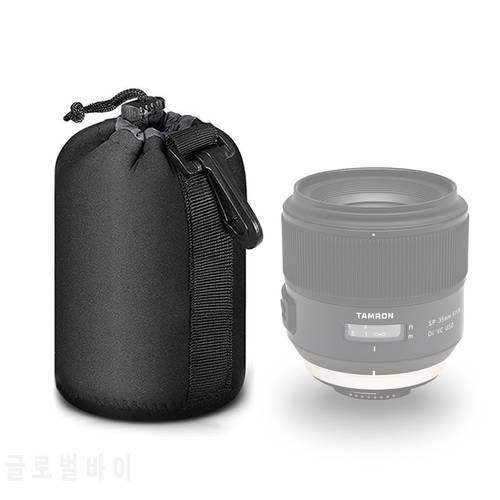 Black Protective Drawstring Soft Neoprene DSLR Camera Lens Pouch Bag for Sony Canon Nikon Pentax Olympus Panasonic, Medium Size
