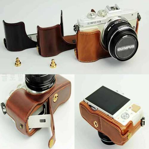 Brown/Black/Coffe Camera Case Bag Leather Half Body Cover for Olympus E-PL7 EPL7 Bottom Case