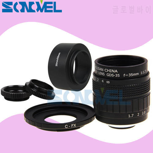 FUJIAN 35mm F1.7 CCTV Movie lens+C Mount +Macro ring+Lens hood for Fuji Fujifilm X-E2 X-E1 X-Pro1 X-M1 X-A3 X-A2 X-A1 X-T1 C-FX