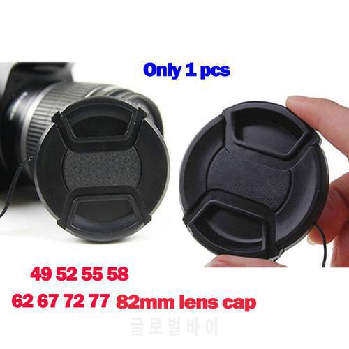 Universal 49/52/55/58/62/67/72/77/82mm Center Pinch Snap-on Front Lens Cap for Canon Nikon Sony and all DSLR lenses with Rope