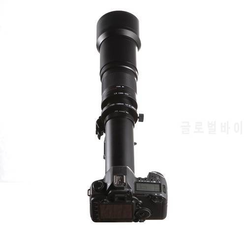 New 650-1300mm f/8-16 Telephoto Lens Manual Zoom TELE + T2 Mount Adapter for Canon Nikon DSLR Camera EF EF-S Mount Lens