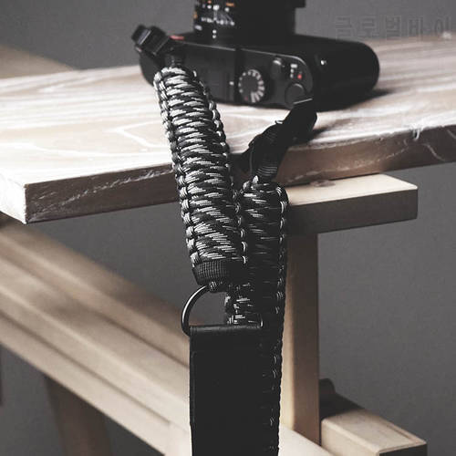 Mr.stone Handmade Genuine Leather Camera Strap Camera Shoulder Sling Belt Parachute cord knitting(Adjustable shoulder strap)