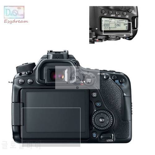 Self-adhesive Glass LCD Main Screen + Info Film Protector Cover for Canon 70D 80D 90D Camera