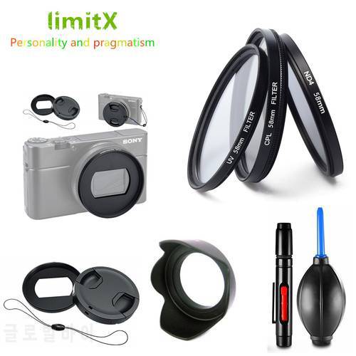 Filter set UV CPL ND & Adapter Ring & Metal Lens Hood Cap Cleaning Pen Rubber Air Blower for Canon G5X G7X Mark III II Camera