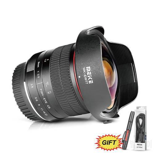 Meike 8mm f3.5 Wide Angle Fisheye Camera Lens for Nikon D3400 D5500 D5600 D7000 DSLR Cameras with APS-C/Full Frame+Free Gift