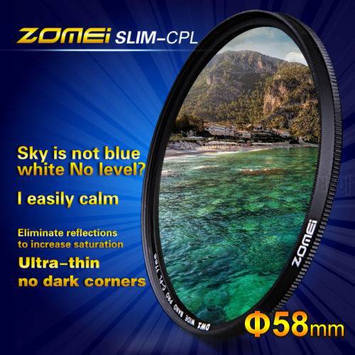 Original ZOMEI 58mm Ultra Slim Optical Glass PRO Digital CPL PL-CIR Circular Polarizing Polarizer Camera Lens Filters 58 mm