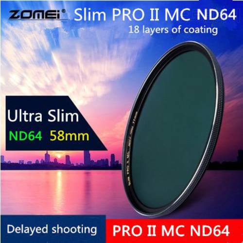58mm New Zomei Ultra Slim ND64 ND1.8 64X 6 Stop Exposure Sliver Rimmed Glass Neutral Density ND Filter for Canon Nikon Tamron