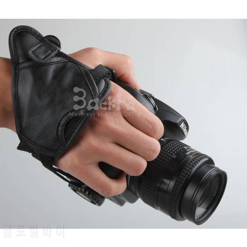 50pcs free shiping Portable PU Leather Black Camera Wrist Strap for Camera fit Nikon / Canon / Sony