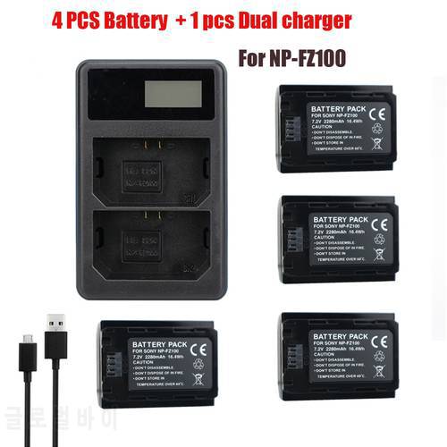 4pc NP-FZ100 Battery+npfz100 NP fz100 Smart LED Double Hole Battery Charger For Sony Alpha 9 A9 9R A9R 9S A9S A7RIII A7R3 BC-QZ1