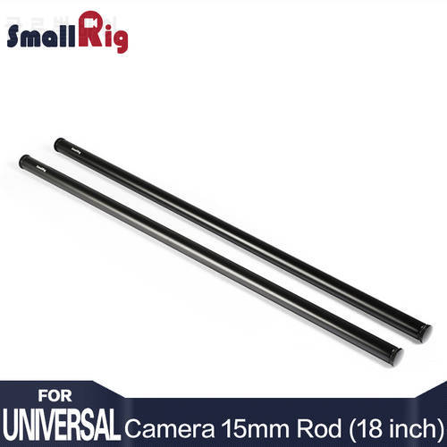 SmallRig Black Aluminum Alloy 15mm Rods 18 Inches Long with M12 Female Thread Includes M12 Rod Caps (Pair Pack)-1055
