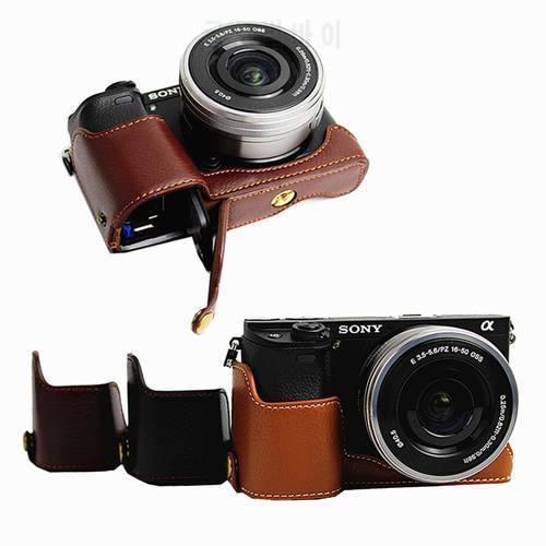 Genuine Cowhide real Leather Half Body Camera Case Cover For Sony A6400 A6400 A6300 A6000 ILCE-6300 with Battery Opening