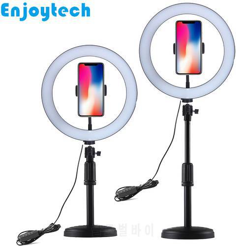 New Tabletop Mounts Holder with LED Ring Flash Light Lamp Tripod Stands with Mobile phones Holder for Live Video Bloggers
