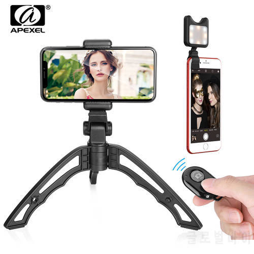 APEXEL Portable Stretch Handheld Tripod Camera Tripod With Selfie Fill Led Light Bluetooth For Camera And Almost ALL Smartphone