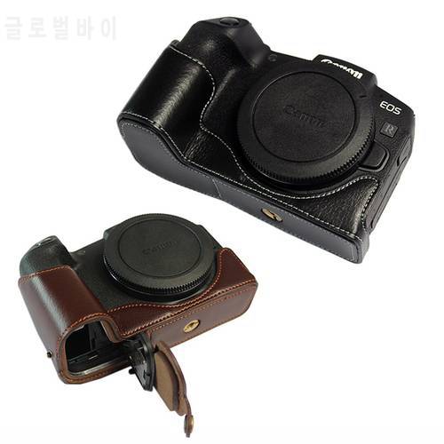Real Genuine Leather camera half case bag For Canon EOS RP r-p half Body cover shell With strap Battery Opening