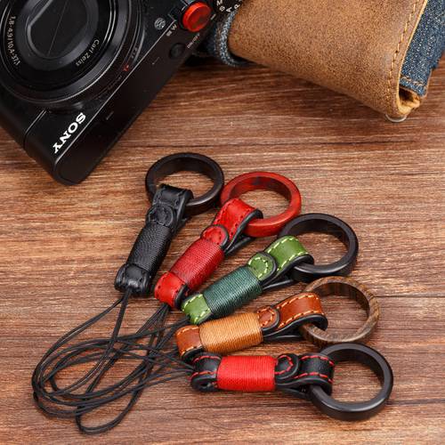 Handmade Original Wooden Leather Camera Finger Ring Straps Phone Hand Lanyard for Sony RX100II-M2/M3 Canon G7X/G7X2 Fuji X100