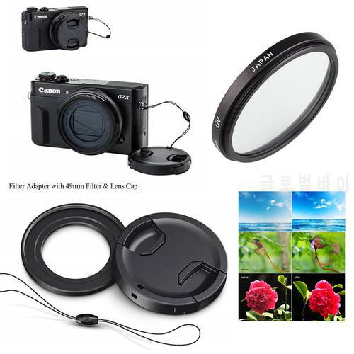 49mm UV Filter & Filter Mount Adapter lens cap keeper for Canon Powershot G5X G7X Mark I II III Digital Camera