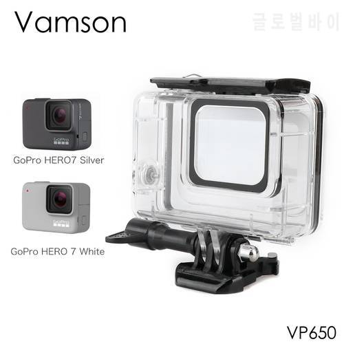 Vamson for Go pro Waterproof Case Hero 7 Silver/White Diving Protective Cover Housing Mount 60M Camera Accessory VP650