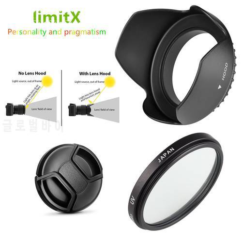 3 in 1 Kit UV Filter lens hood cap for Sony H400 HX350 HX300 Digital Camera