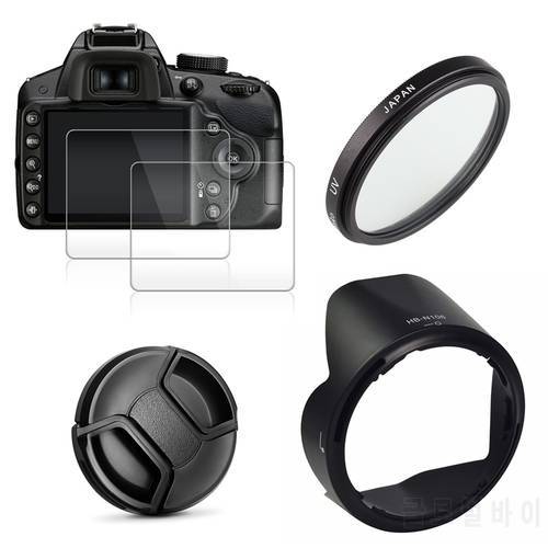 55mm UV Filter HB-N106 Lens Hood Cap + 2x Glass Screen Protector For Nikon D3400 D3500 D5600 D7500 AF-P DX NIKKOR 18-55mm Lens