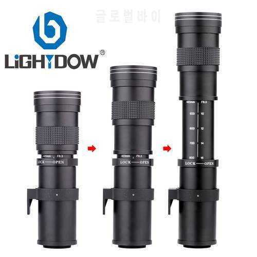 Lightdow 420-800mm F/8.3-16 Super Telephoto Manual Zoom Lens+T2 Adapter Ring for Canon EOS Nikon Sony Pentax DSLR Cameras