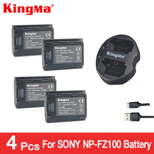 KingMa 4pcs NP-FZ100 Battery+npfz100 NP FZ100 Dual Batteries Charger For Sony Alpha 9 A9 9R A9R 9S A9S A7RIII A7R3 BC-QZ1