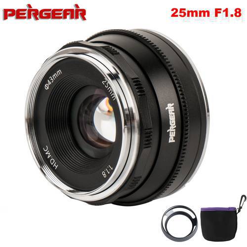 Pergear 25mm f1.8 Prime Lens to All Single Series for Sony E Mount for Fuji Mount Micro 4/3 Camera A7 A7II A7R A6500 A6300 A6400