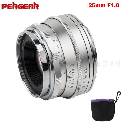 Pergear 25mm f1.8 Manual Prime Lens to All Single Series for Fujifilm for Sony E-Mount & Micro 4/3 Cameras A7 A7II A7R XT3 XT20