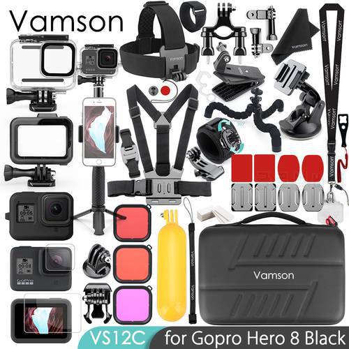 Vamson for GoPro Hero 8 Black Mount Monopod Accessories Kit Waterproof Housing case for Go pro 8 Sports Camera Accessories VS12