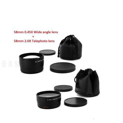 58MM 0.45x Wide Angle Lens&Macro Lens + 2.0x Telephoto Affiliated Lens for Camera Lens with 58mm UV Lens Thread
