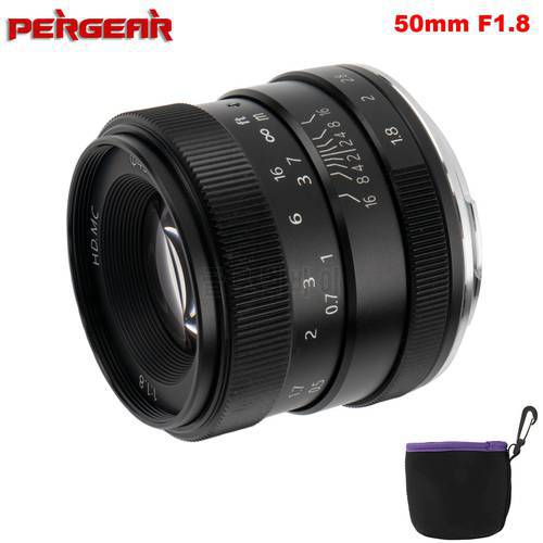 Pergear 50mm F1.8 Large Aperture Lens Manual Focus Prime Fixed Lens for Sony A6500 for Fuji XT3 & M4/3 Cameras