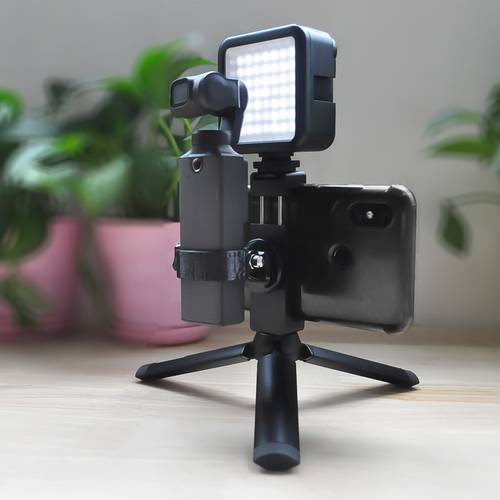 Handheld tripod bracket with CNC phone clip holder mount & LED lights for FIMI PALM camera gimbal accessories expansion kits