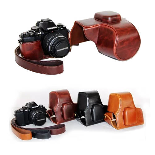 PU leather case camera bag For Olympus OM-D EM10 E-M10 with 14-42mm lens protable cover with Strap