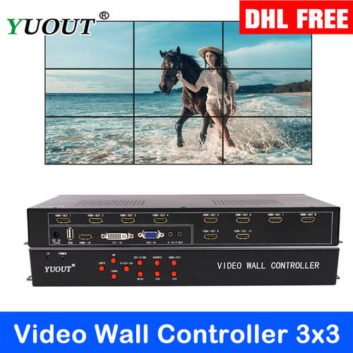 YD-TV09 3x3 2x4 4x2 Video Wall Controller HDMI+VGA+DVI+USB LED/LCD Support 180 Degree Rotation Splicing Processor 3x3 3x1 4x1