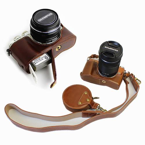 PU Leather case half body Cover Camera Bag For Olympus pen E-PL9 E-PL8 EPL7 EPL8 EPL9 protector shell strap With Battery Opening