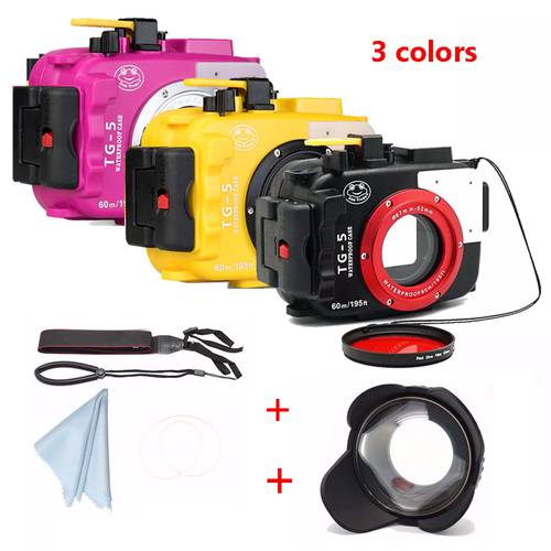 Seafrogs 60M/195ft Underwater Camera Housing Case for Olympus TG5 Camera Bags + Fisheye Lens + 67mm Red Filter