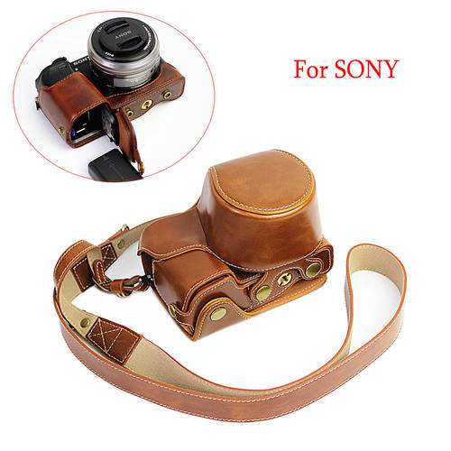 PU leather case Camera Bag for Sony A6000 ILCE-6100 A6100 A6400 A6300 ILCE-6400 protective Cover Pouch With Battery Opening