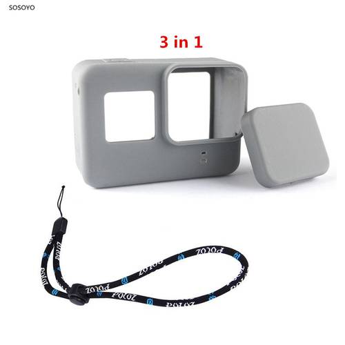 3 in 1 Soft Silicone Rubber Frame Protective Case + Lens Cap Cover + Adjustable Wrist For GoPro Hero 5 6 7 Black Accessories