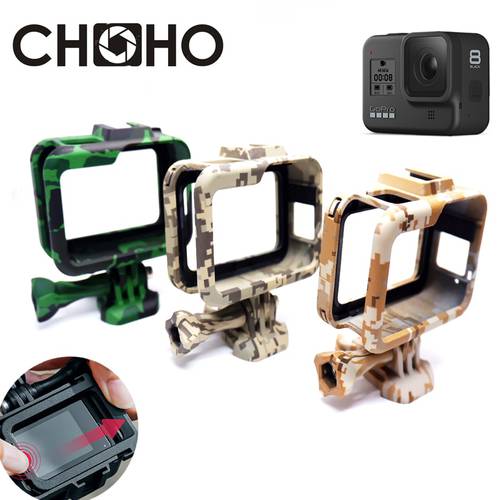 For Gopro Hero 8 Accessories Frame Case Army Green Shell Protector Housing Color + Lone Screw Base Mount For Go Pro 8 Black New