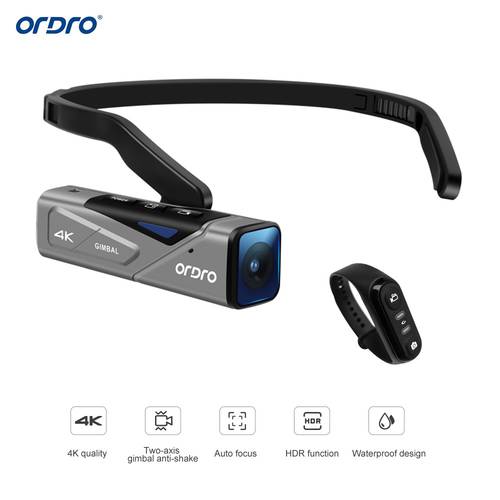 ORDRO EP7/EP8 Head Wearable Video Camera 4K 60fps APP Control Autofocus Built-in 2-Axis Gimbal Anti-shake with Remote Control