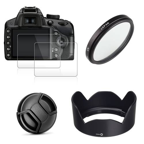 49mm UV Filter Lens Hood Cap + 2x Glass Screen Protector For Canon EOS M10 M100 M200 M6 M50 Mark II 15-45mm / R10 RF-S 18-45mm